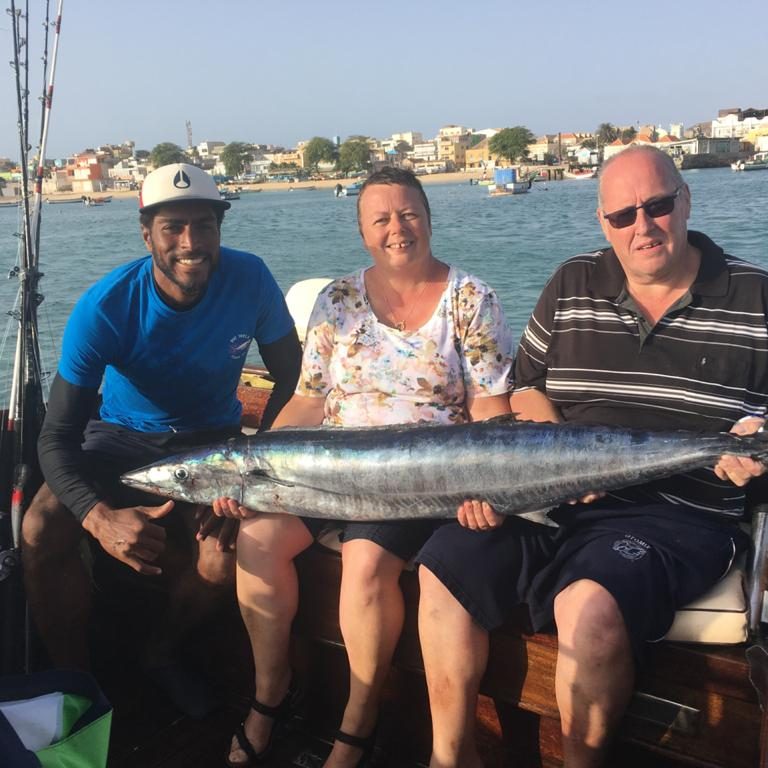 Happy anglers with big wahoo catch of fishing holidays and trips Boa Vista